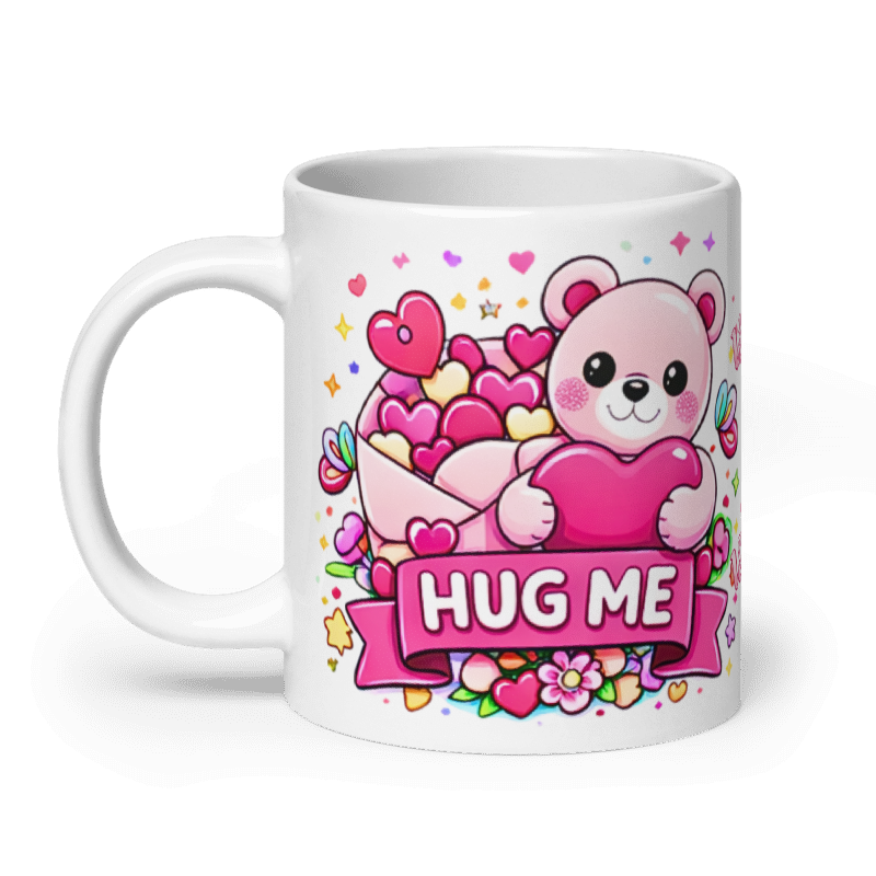 Valentine Mug – Cute Teddy Bear Heart Mug, Romantic Gift for Her, Kawaii Love Coffee Cup, Valentine’s Day Gift