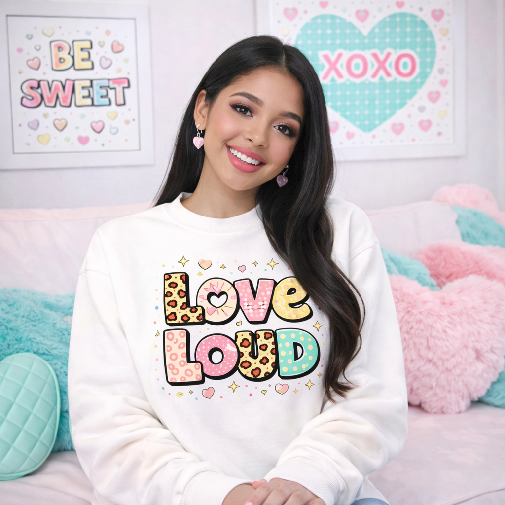 Valentine Sweatshirt – Cute Girly Heart Graphic Cozy Crewneck for Women & Teens I Valentine Gift for Her