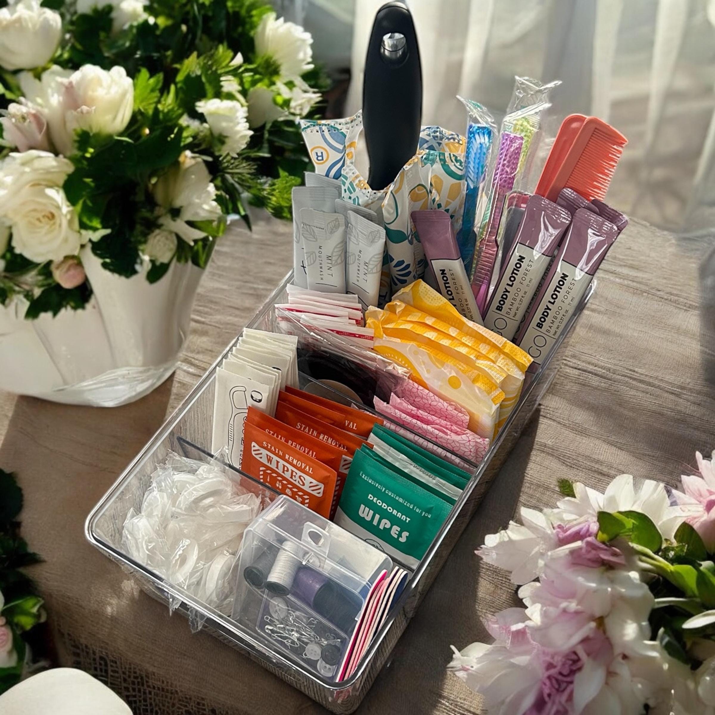 Small Clear Wedding Bathroom Basket, Wedding Amenities Basket, Wedding toiletries basket, Wedding Bathroom Basket, Toiletries basket