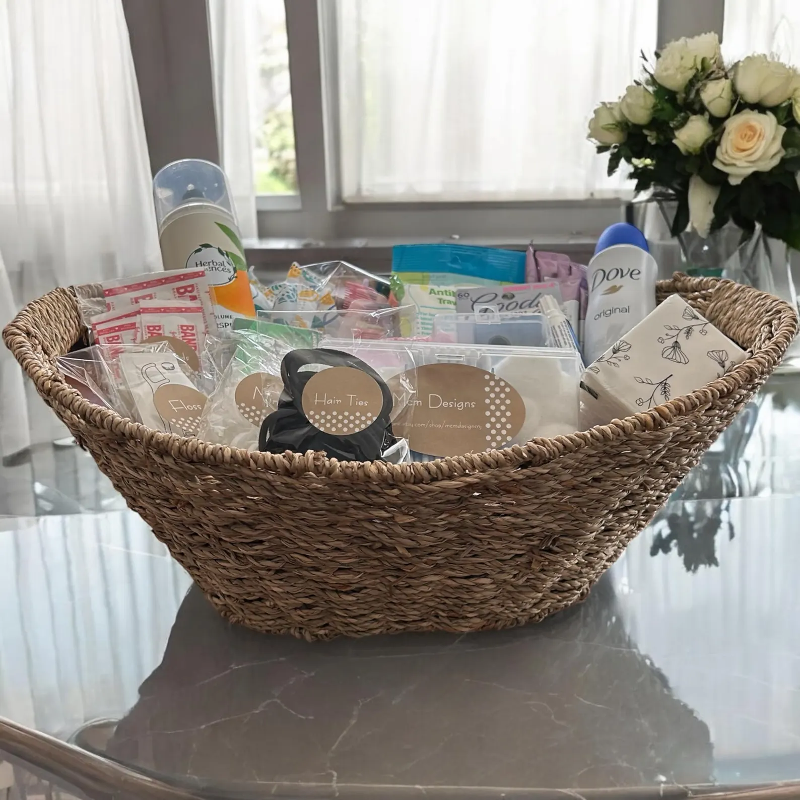 Seagrass Wedding Bathroom Basket: Emergency Amenities Bundle