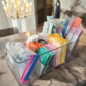 Small Clear Wedding Bathroom Basket, Wedding Amenities Basket, Wedding toiletries basket, Wedding Bathroom Basket, Toiletries basket