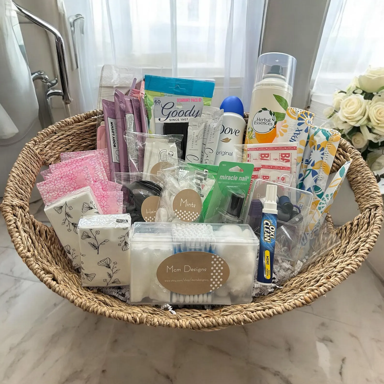 Seagrass Wedding Bathroom Basket: Emergency Amenities Bundle