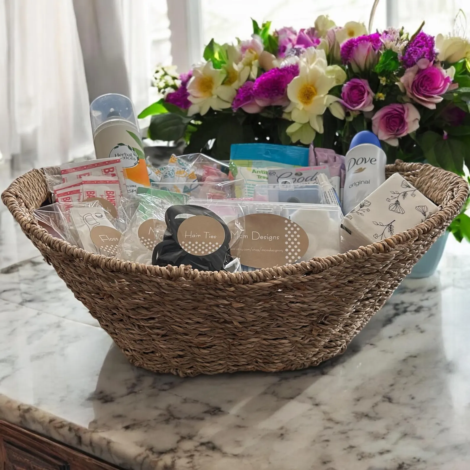 Seagrass Wedding Bathroom Basket: Emergency Amenities Bundle