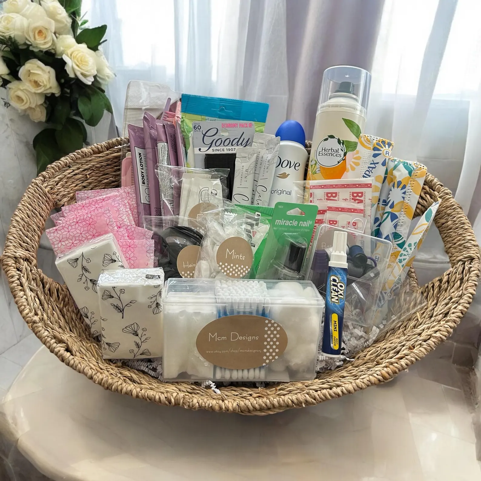 Seagrass Wedding Bathroom Basket: Emergency Amenities Bundle