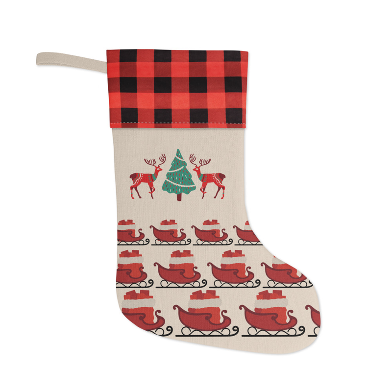 Christmas Stocking with Reindeer and Sleigh Design