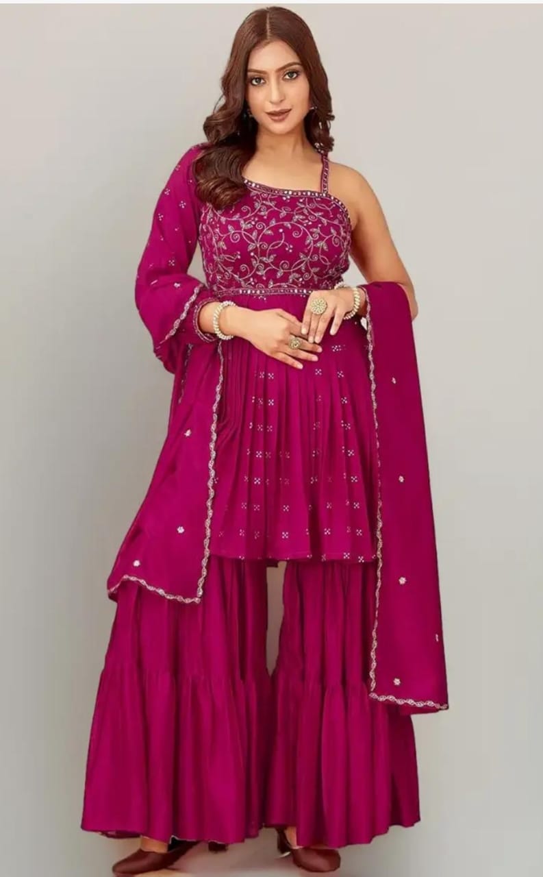 Magenta Embroidered Sharara Suit