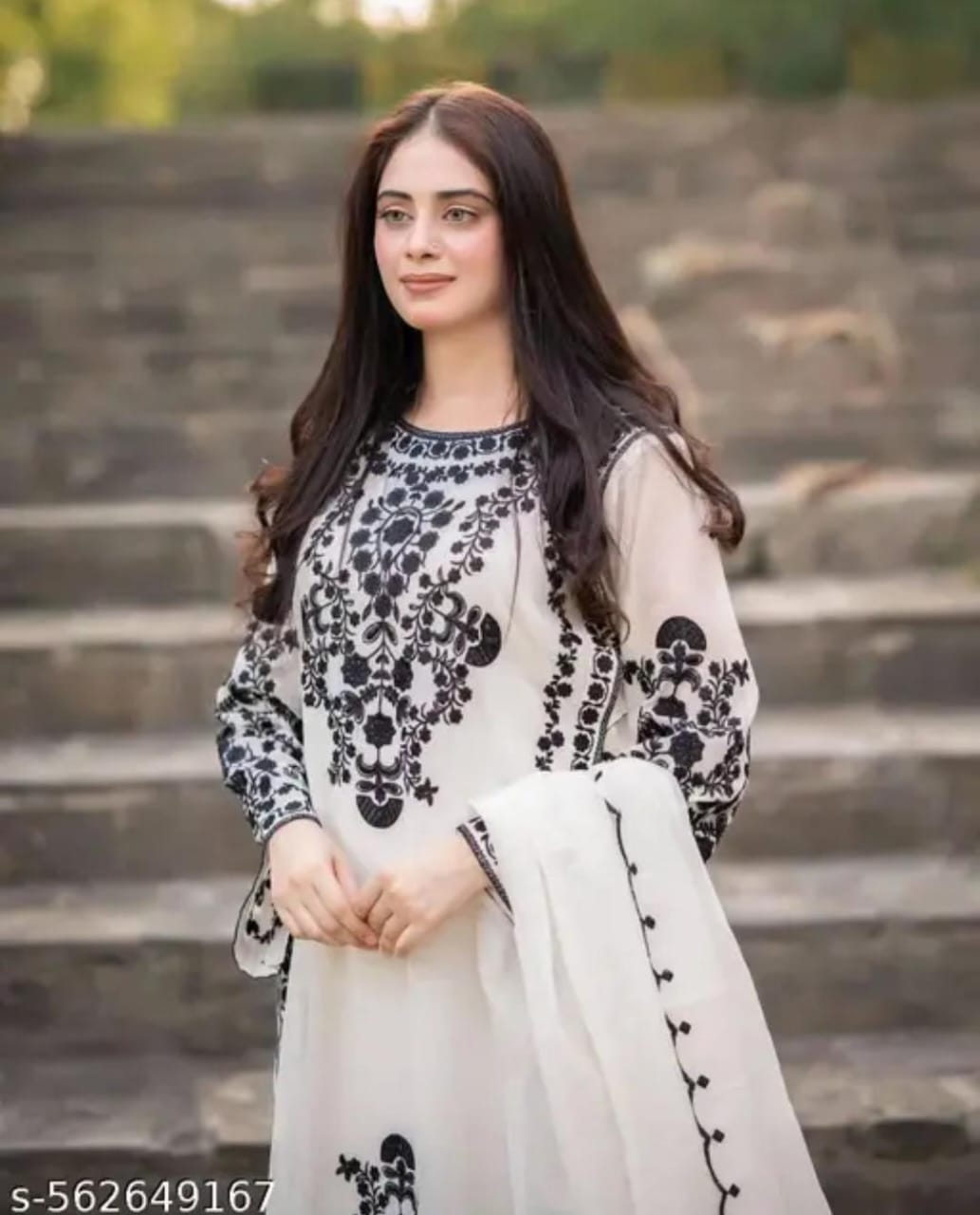 Elegant Black and White Embroidered Dress