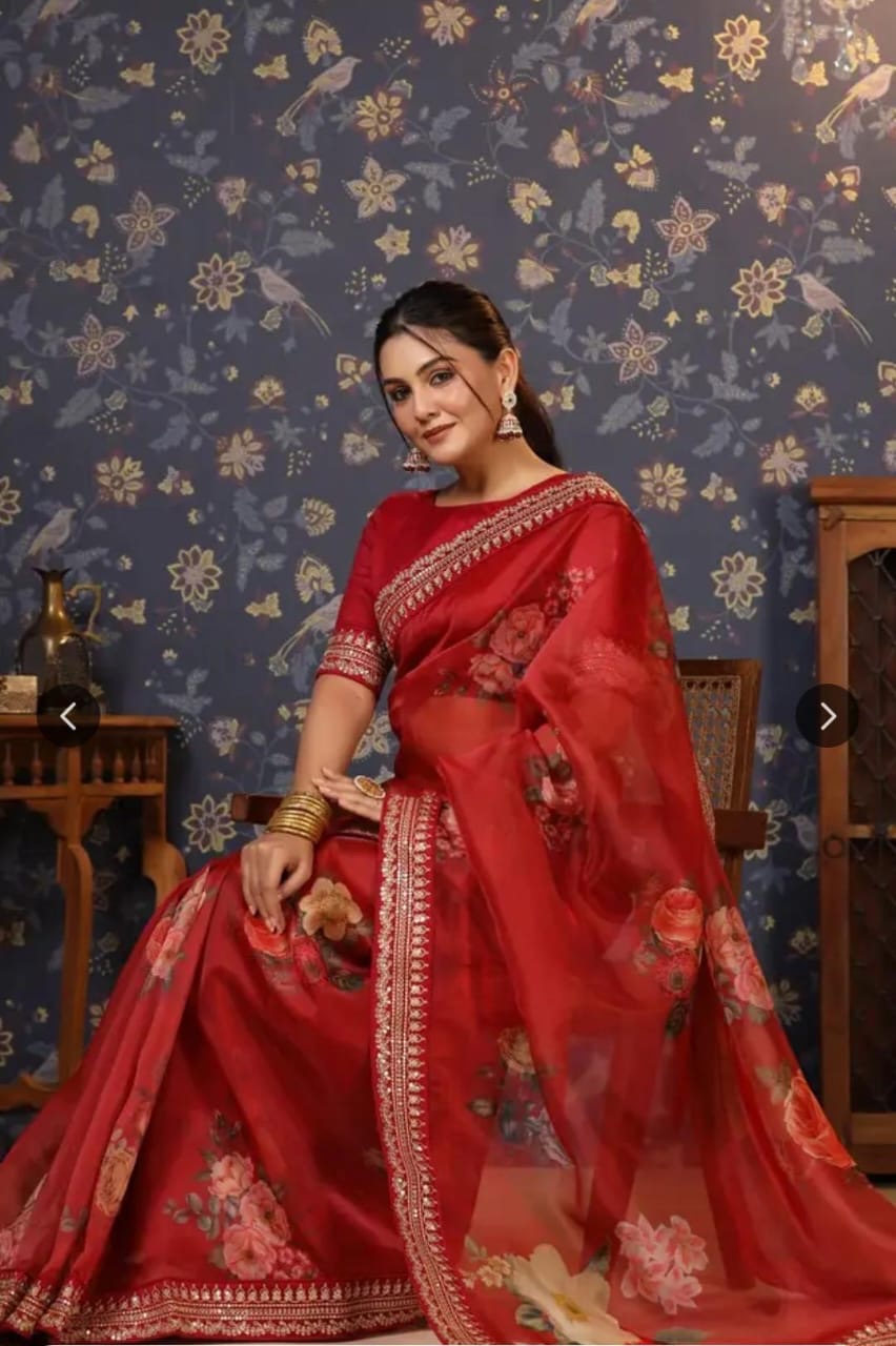 Elegant Red Floral Saree