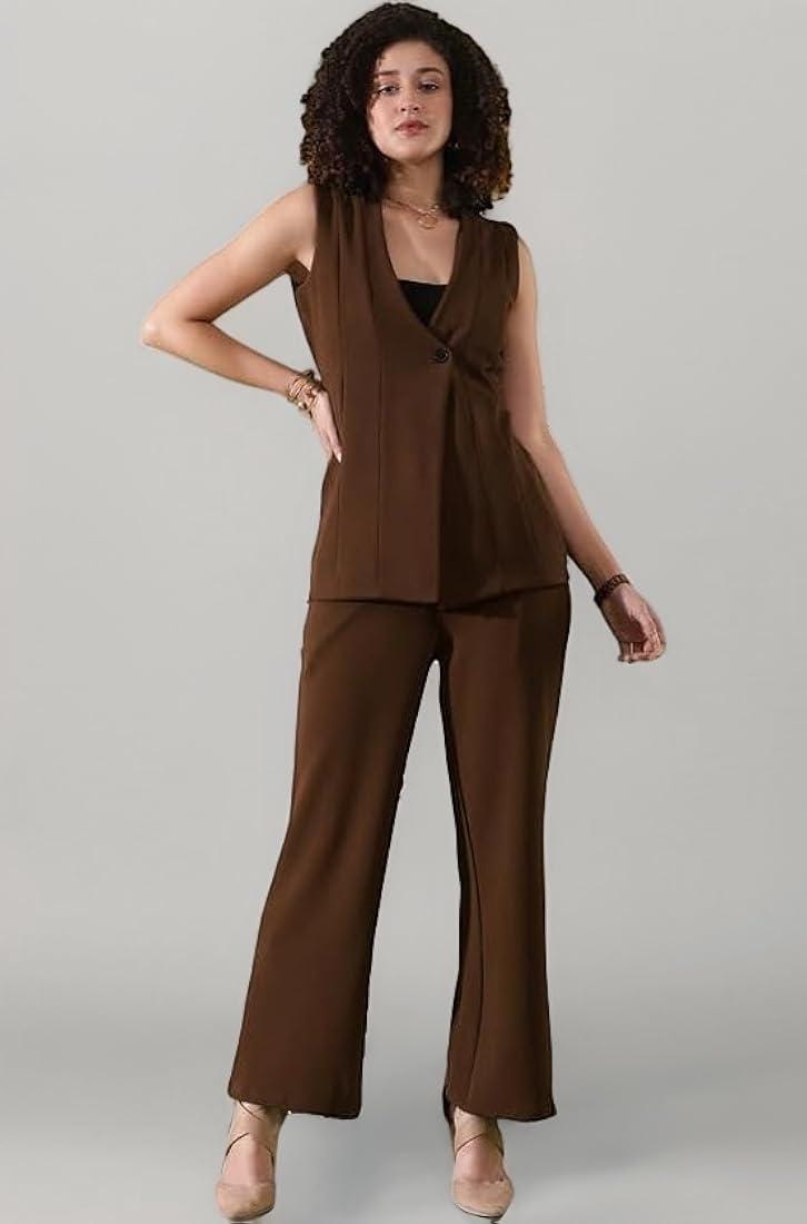 Brown Sleeveless Pantsuit