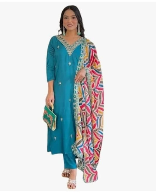 Teal Embroidered Suit Set