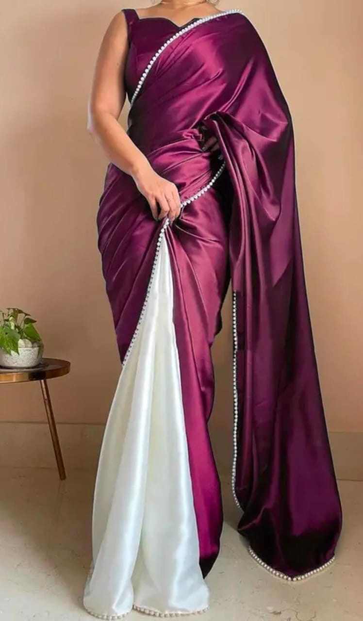 Elegant Two-Tone Satin Saree