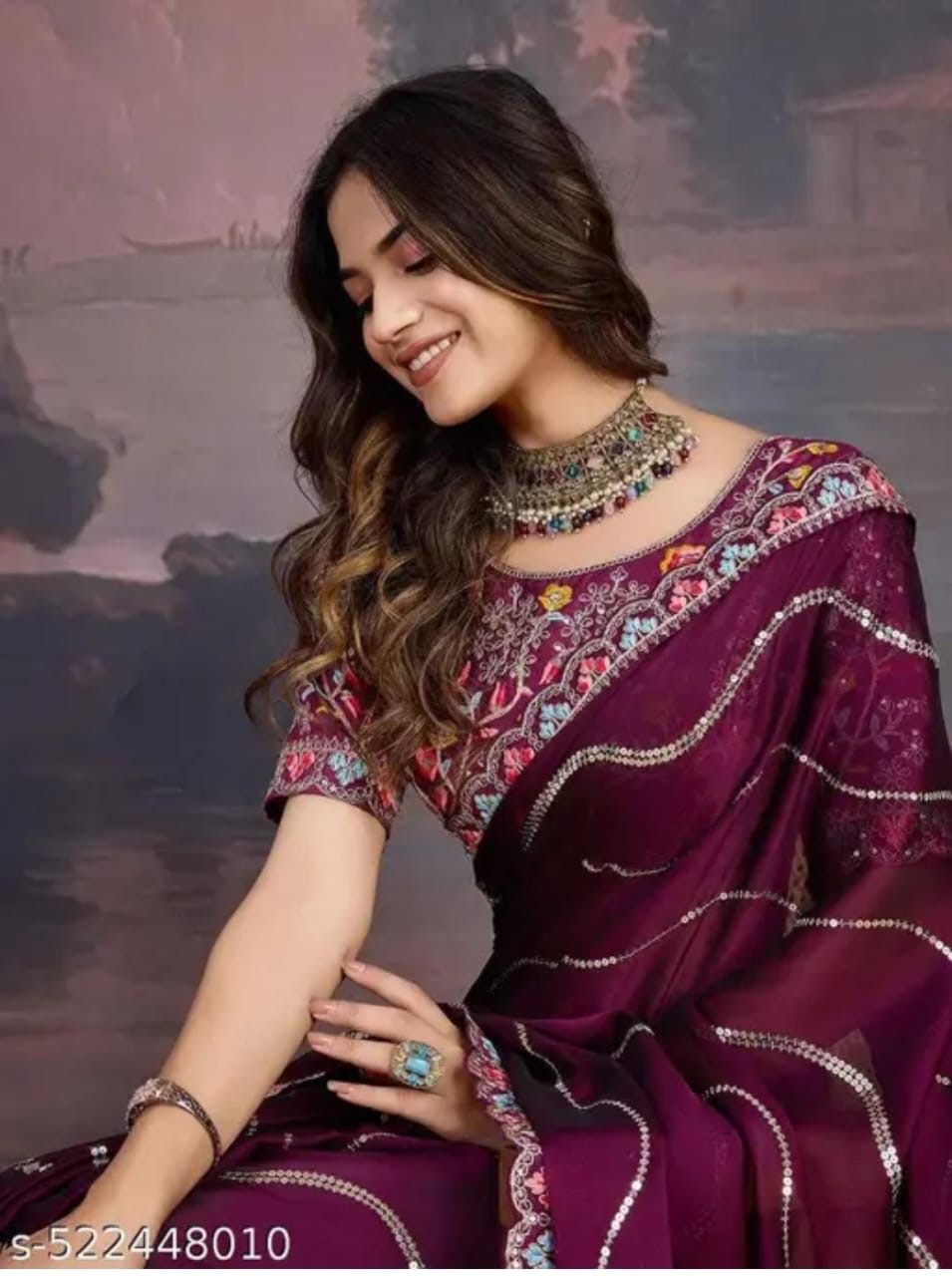 Embroidered Purple Saree