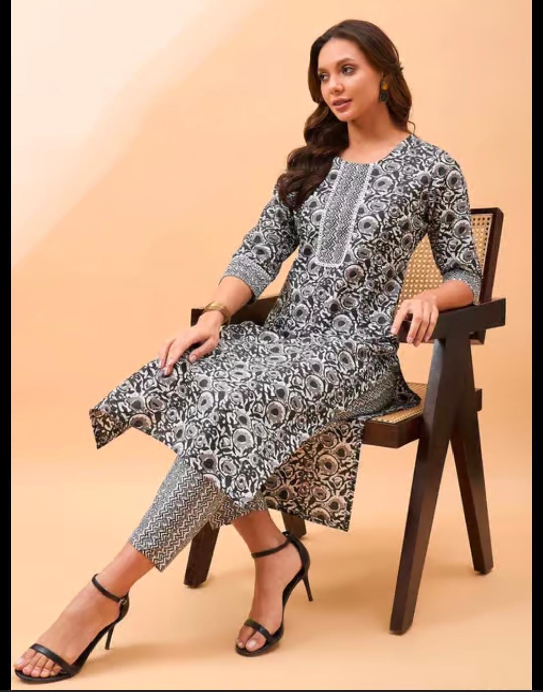 Black and White Printed Kurti Set