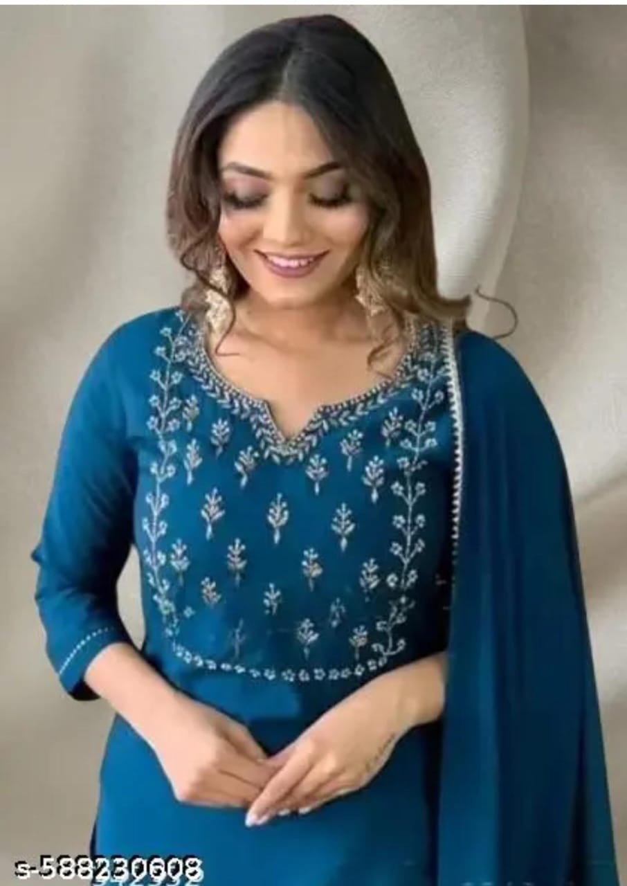 Embroidered Blue Kurti Set