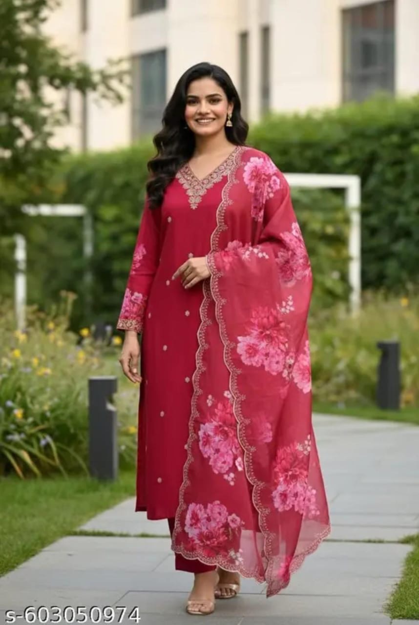 Elegant Red Floral Suit Set