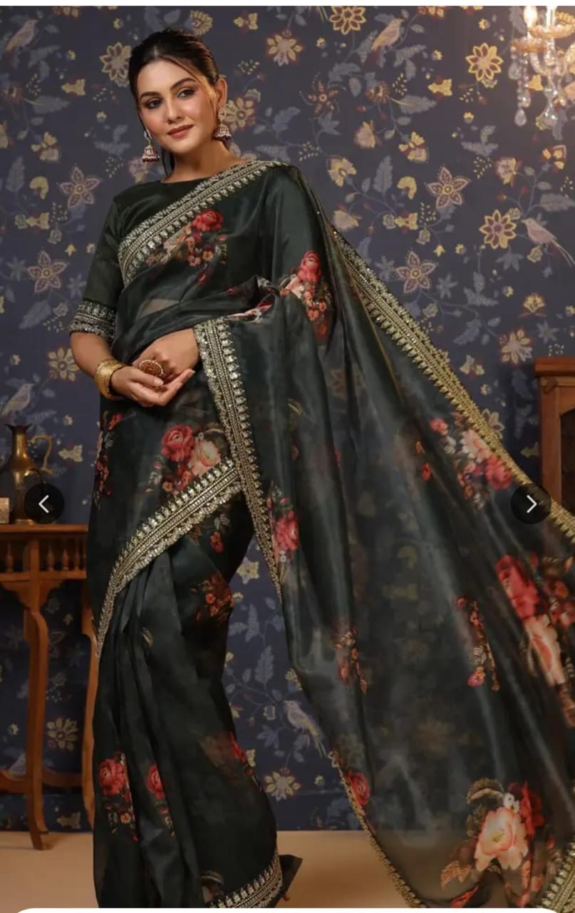 Elegant Black Floral Saree