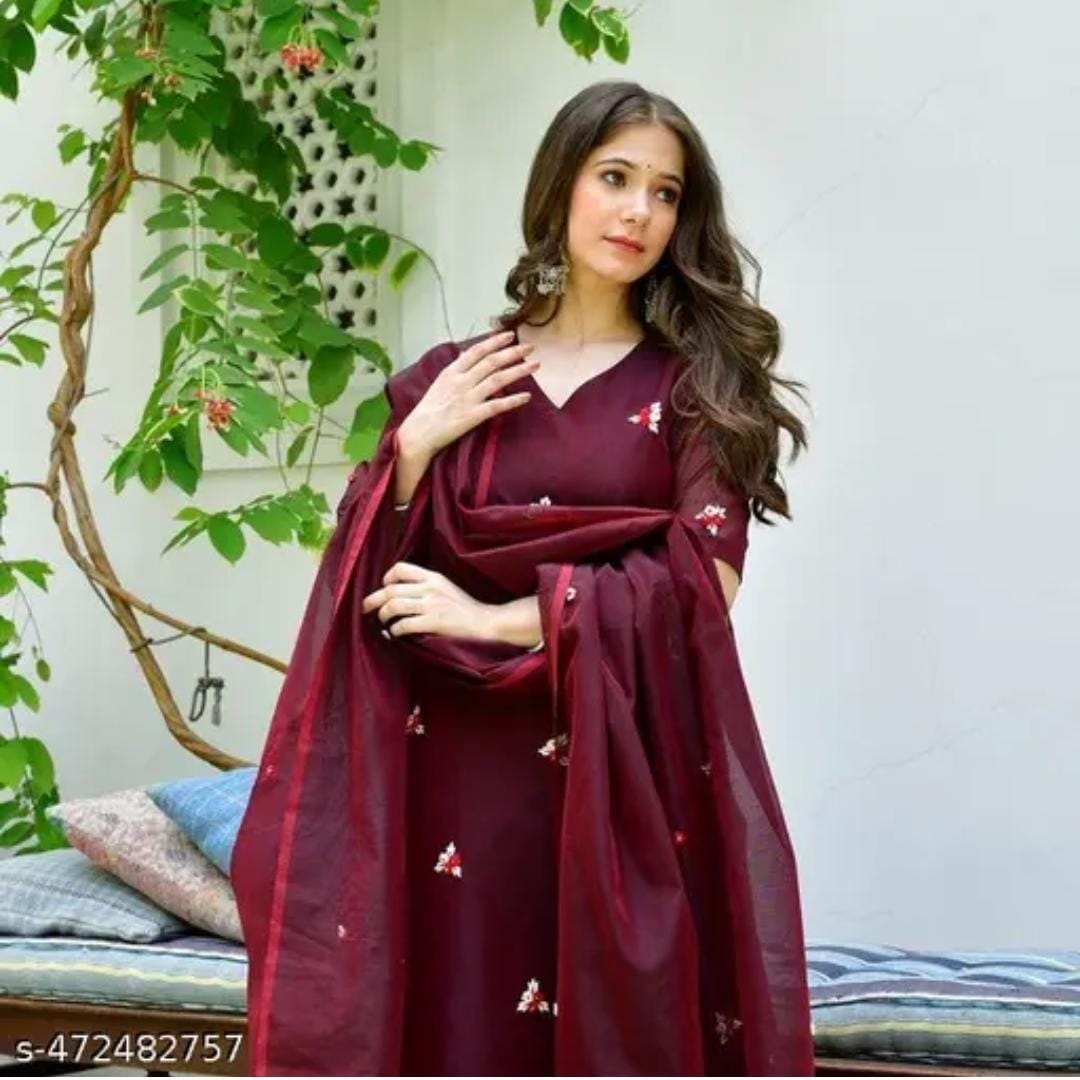 Maroon Floral Printed Kurta Set
