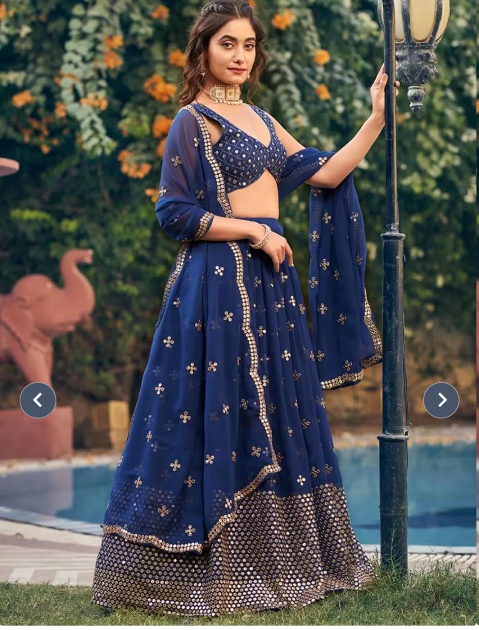 Elegant Navy Blue Embroidered Lehenga