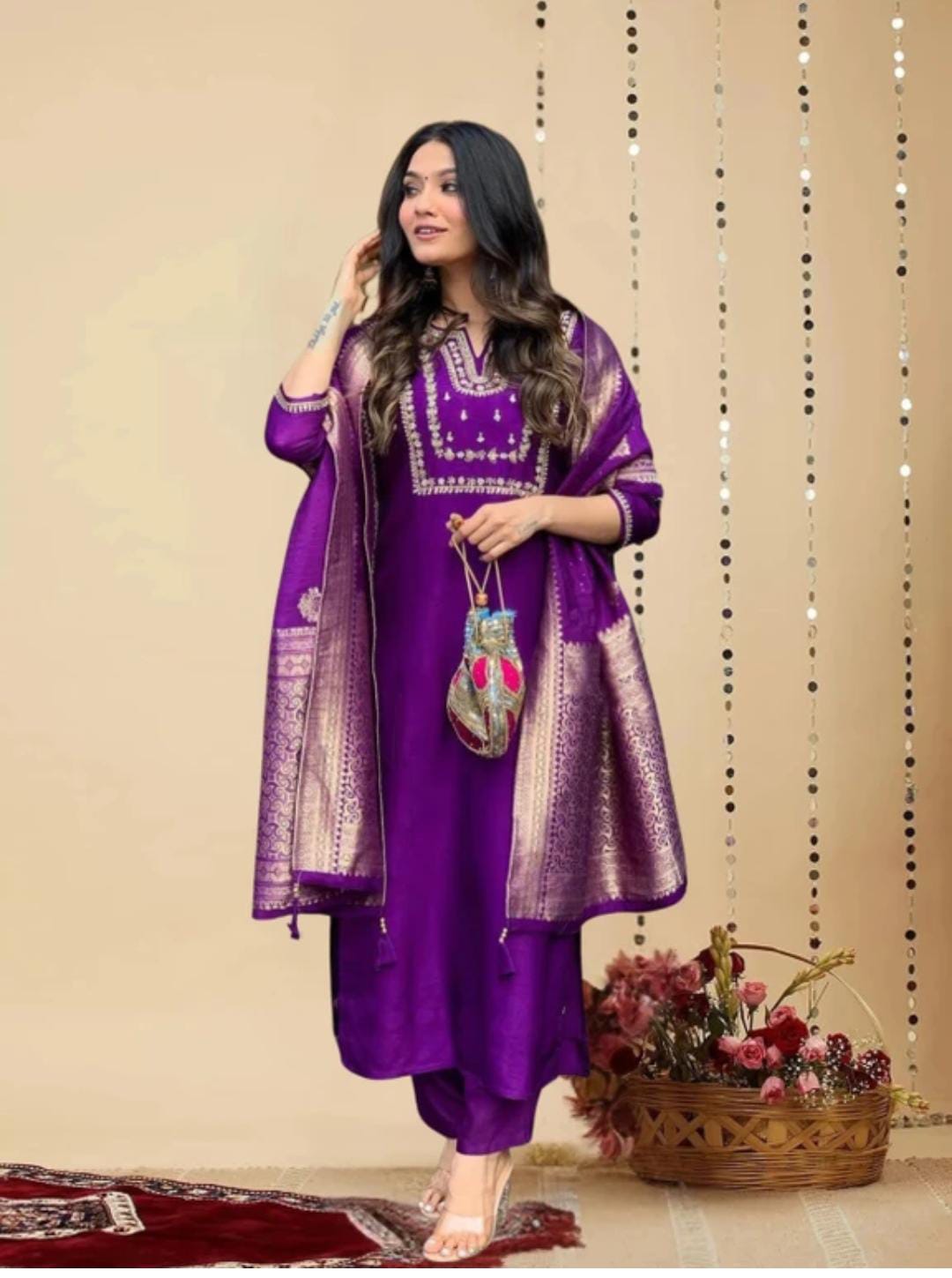 Traditional Purple Embroidered Suit