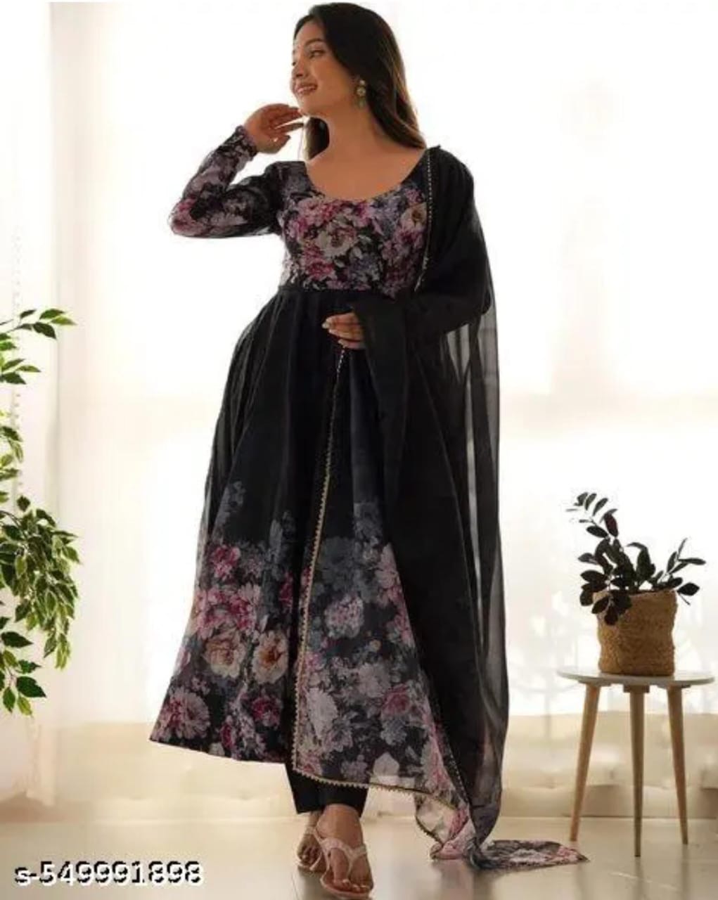 Floral Print Anarkali Suit Set