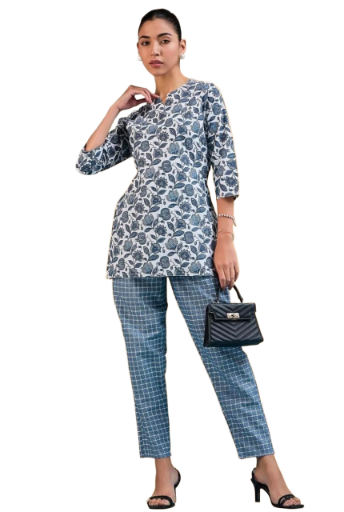Blue printed kurta set