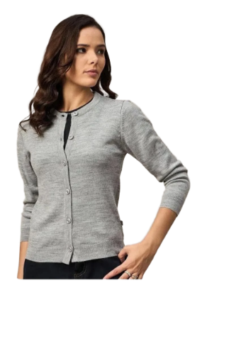 Grey Button-Front Cardigan Sweater