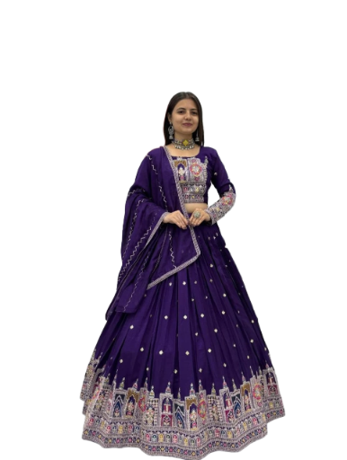 Purple Embroidered Lehenga Choli Set