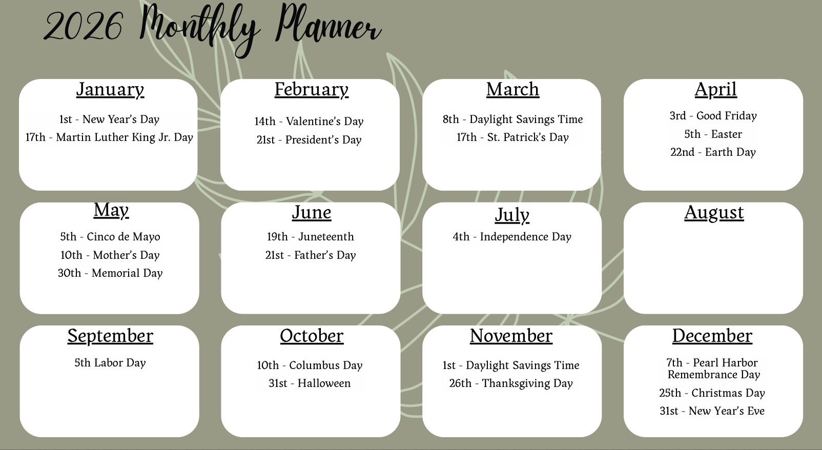 2026 Planner - Your Ultimate Yearly Organizer