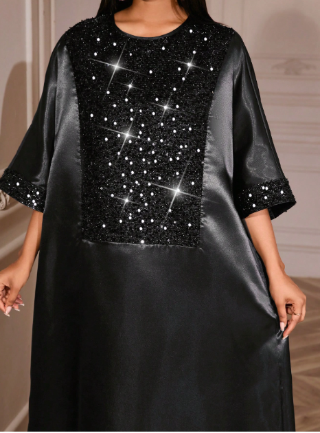 Black Sequin Embellished Kaftan Dress