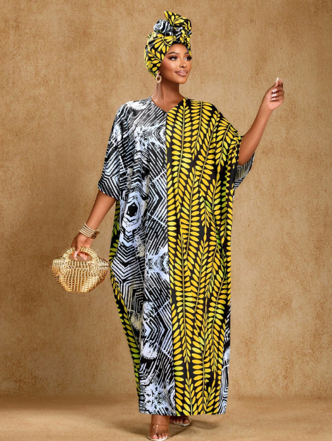 Bohemian Print Maxi Kaftan Dress