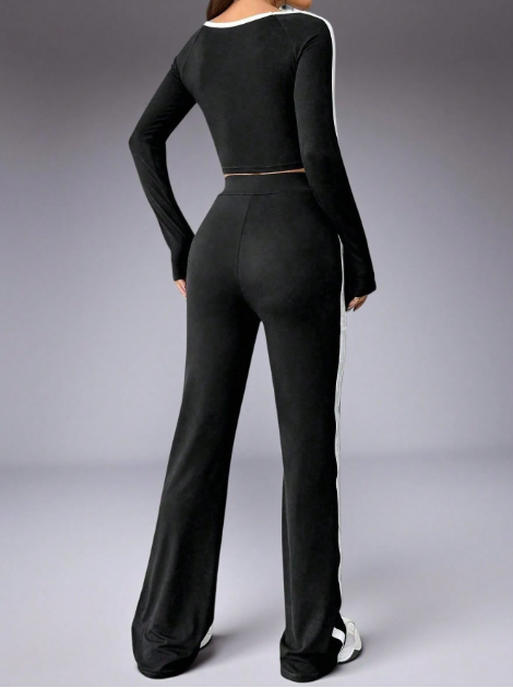 Black Two-Piece Casual Tracksuit