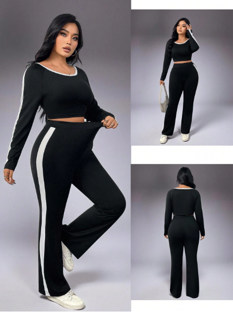 Black Two-Piece Casual Tracksuit