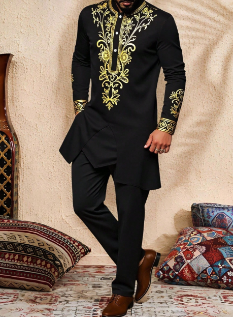Men's Black Embroidered Kurta Set