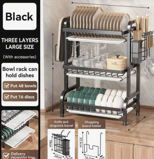 Three-Layer Black Dish Rack