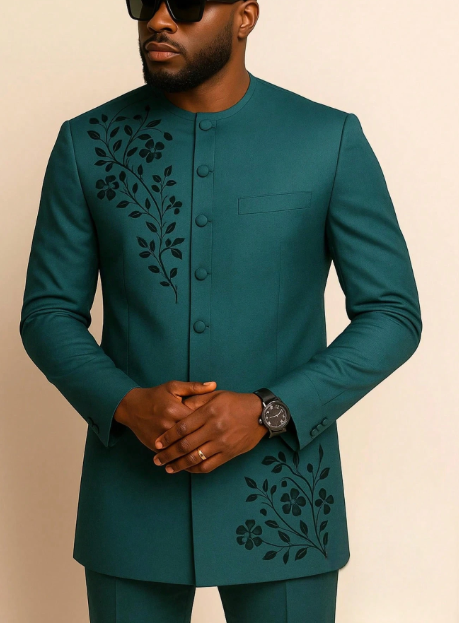 Elegant Teal Men's Embroidered Suit