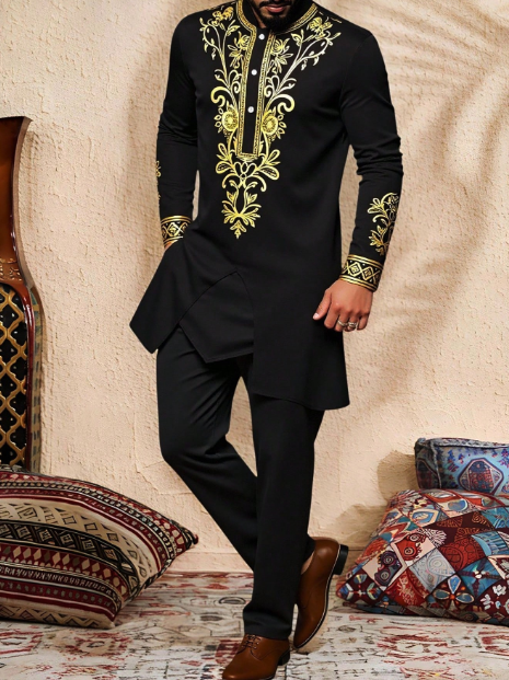 Men's Black Embroidered Kurta Set