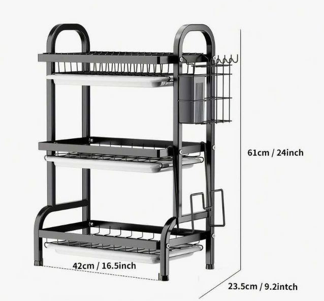 Three-Layer Black Dish Rack
