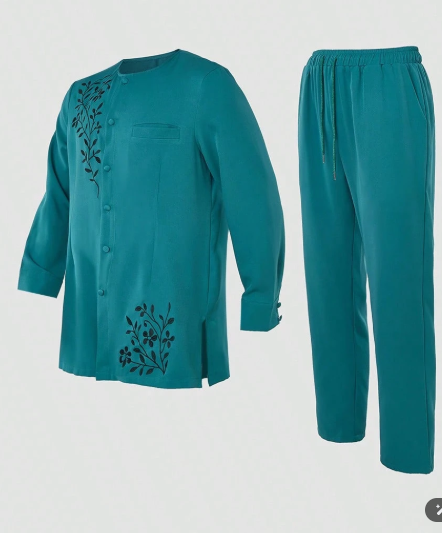 Men's Teal Embroidered Formal Suit