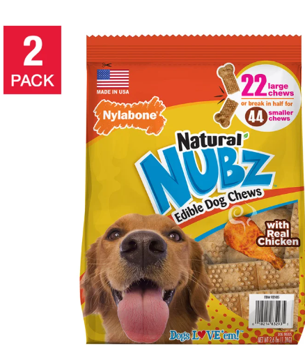 Nylabone Natural Nubz Edible Dog Chews with Real Chicken (2 Pack)