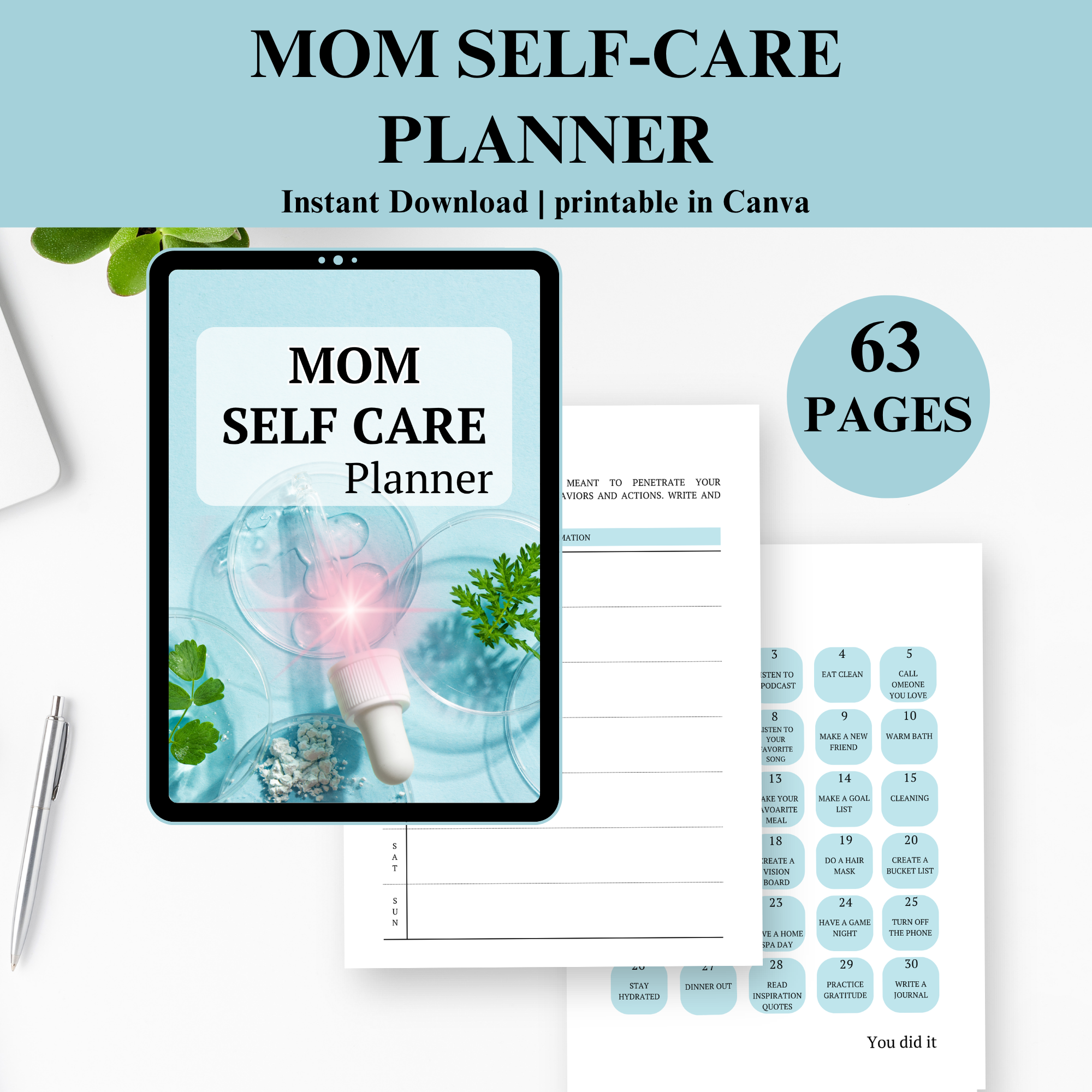 Mom Self-Care Planner | Printable Wellness & Routine Journal for Busy Moms (PDF)