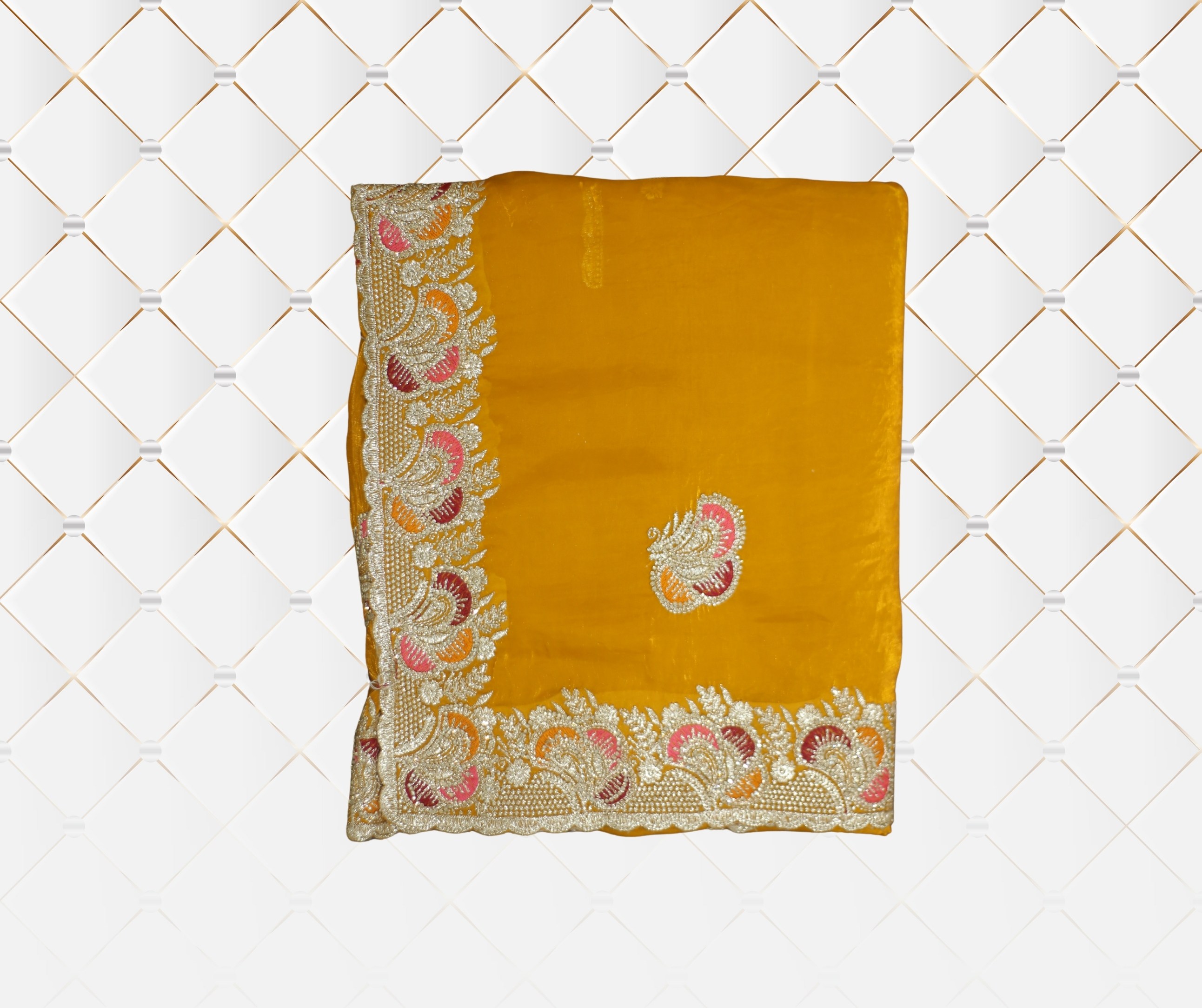 Embroidered Yellow Silk Saree