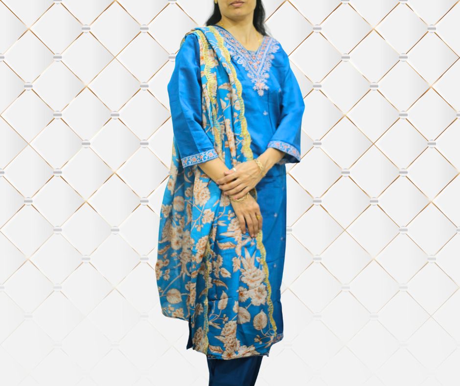 Embroidered Blue Traditional Suit