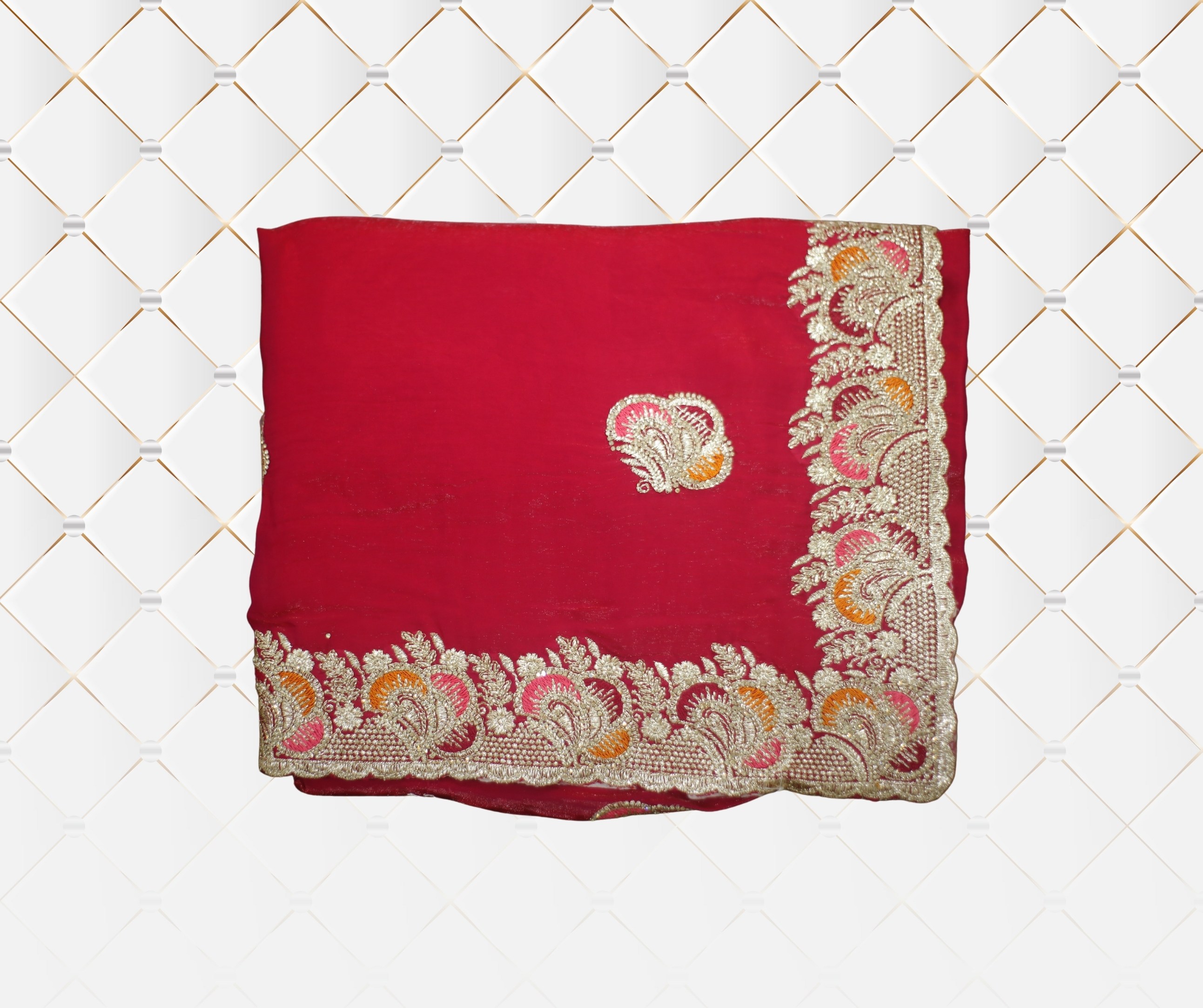 Embroidered Red Saree