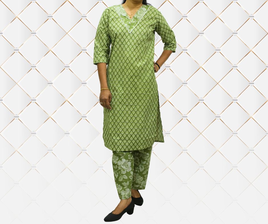 Green Printed Kurta Set