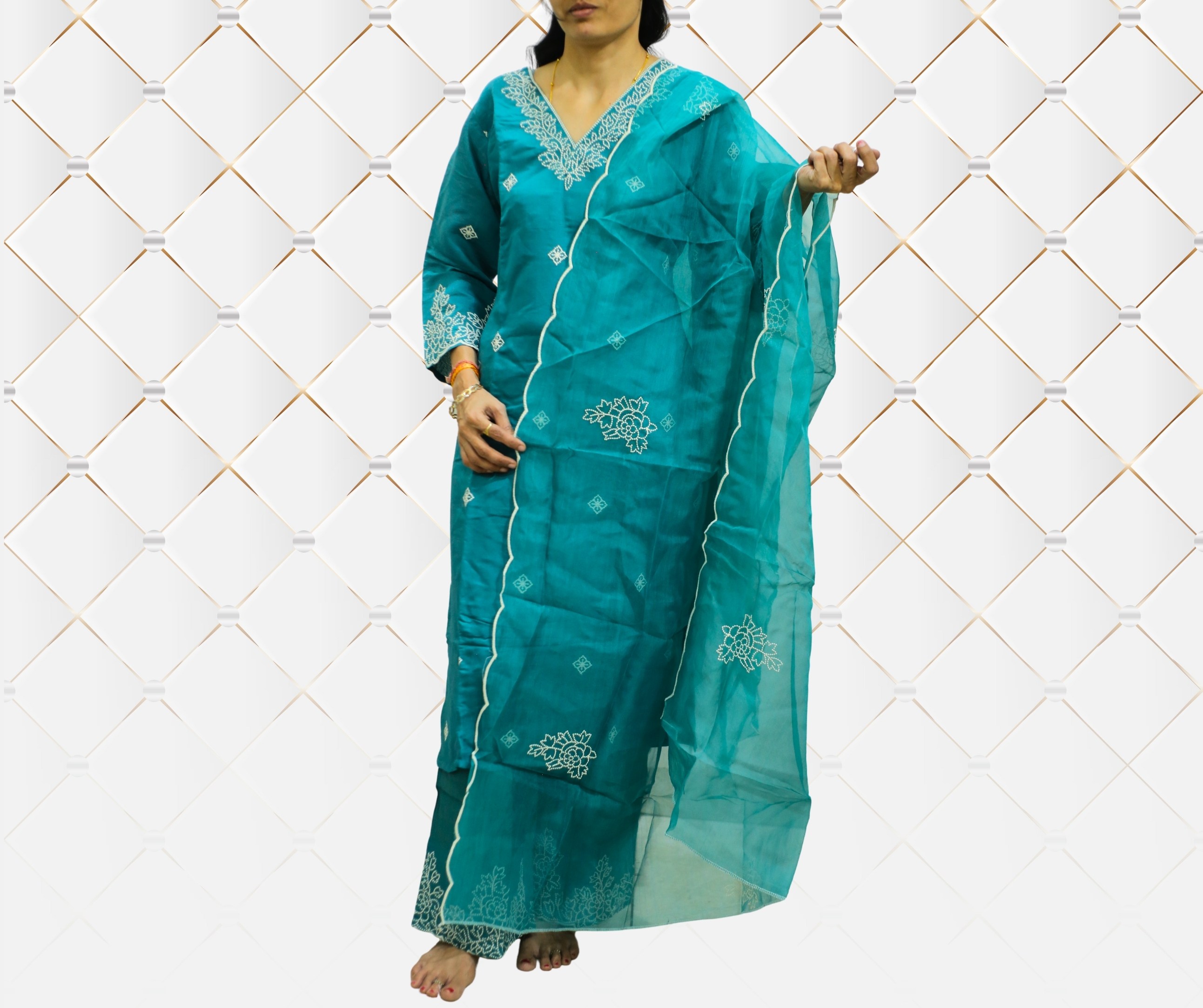Blue Chikankari Cotton Saree