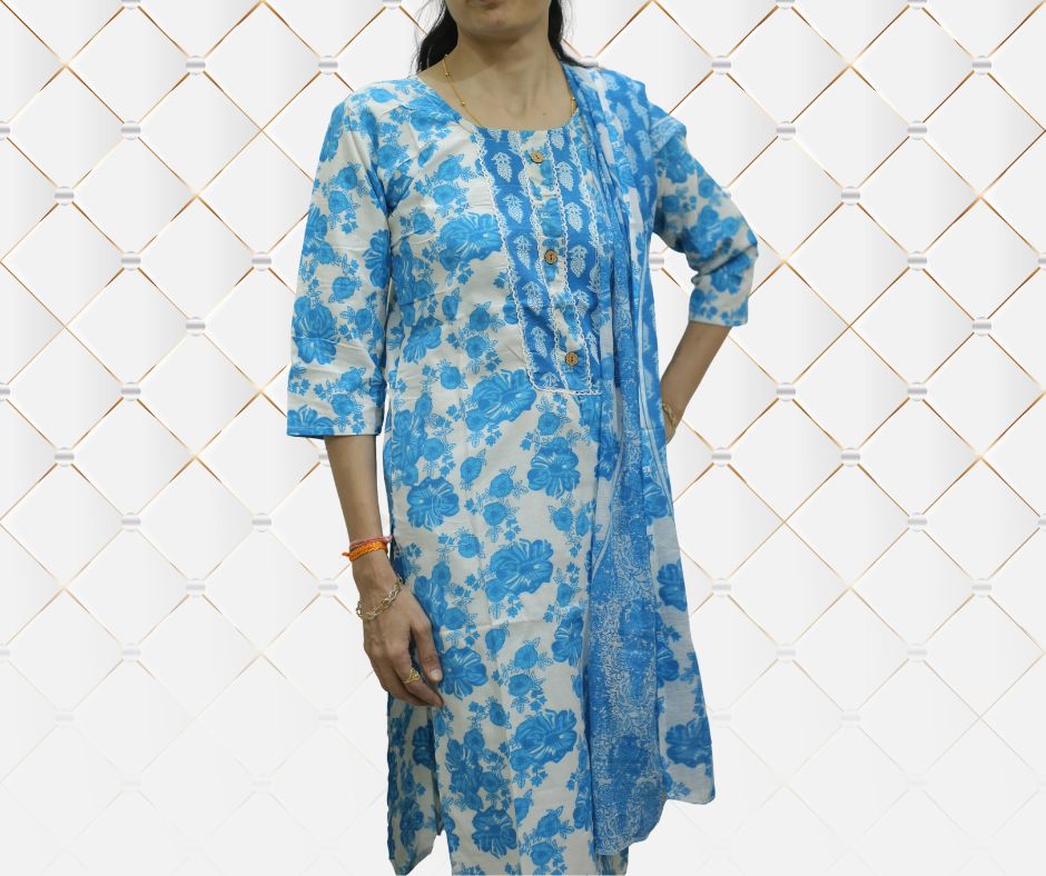 Blue Floral Printed Kurta Set