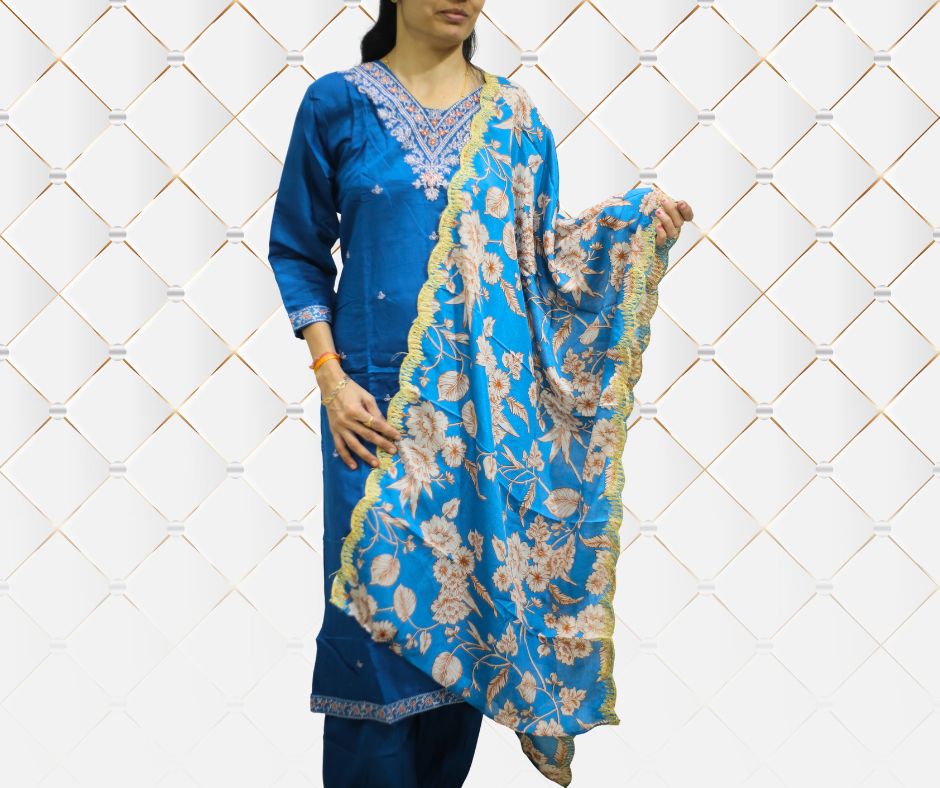 Embroidered Blue Traditional Suit
