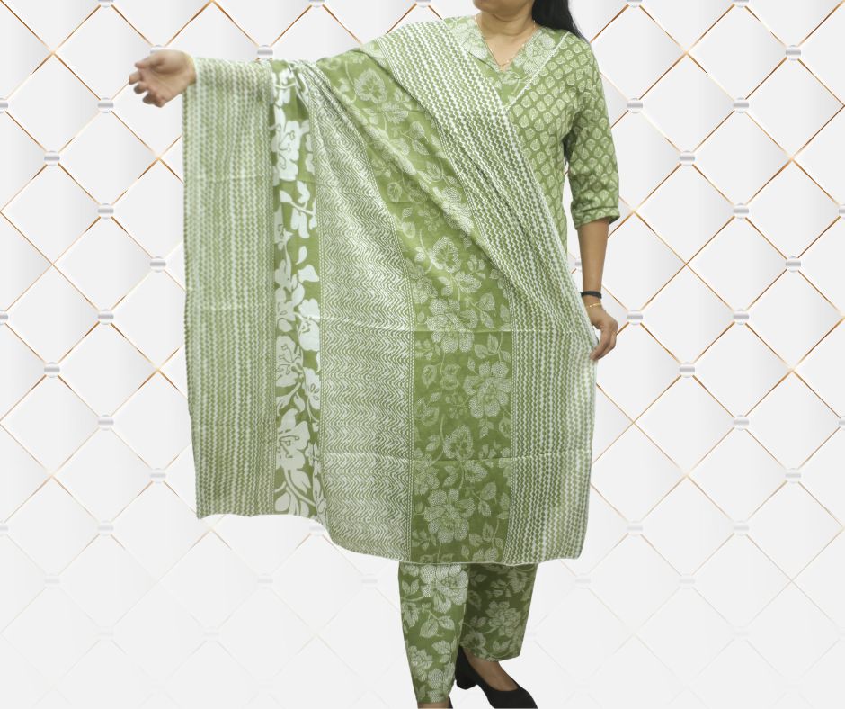 Green Printed Kurta Set