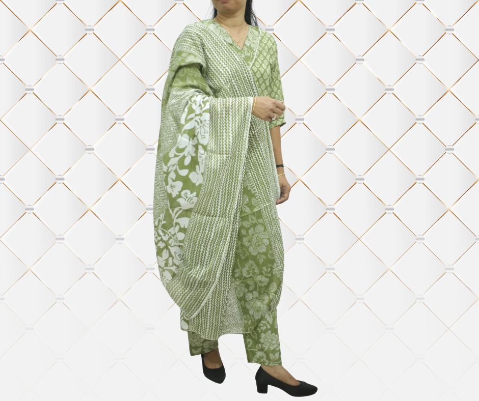 Green Printed Kurta Set