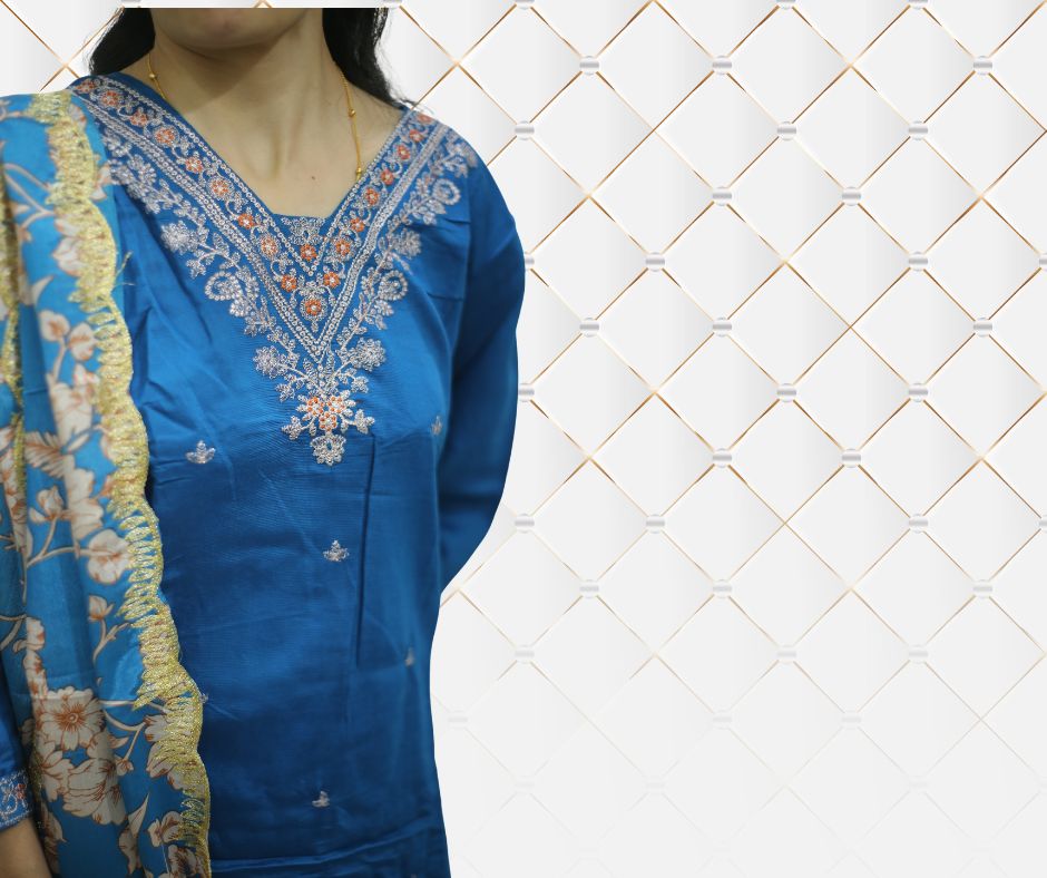 Embroidered Blue Traditional Suit